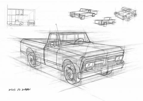 Han studio  邱柏翰 - Procreate 卡車結構素描，堆疊幾何造型，理解結構