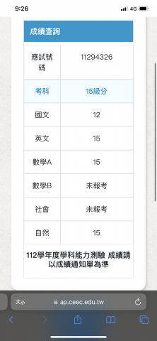廖士緯 - 學測分數證明