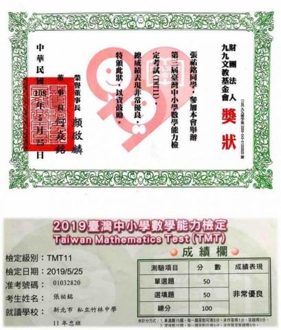 張祐銘 - TMT11獲得「非常優良」