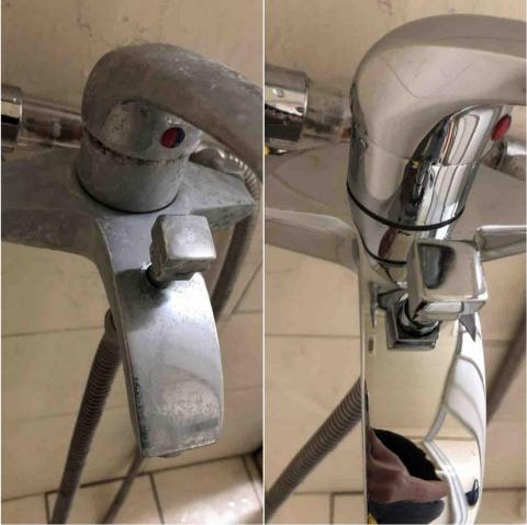 見清良品工程 - 陳年水龍頭清潔施作前後對比