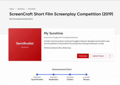 高文來 - 美國電影劇作比賽準決賽名次