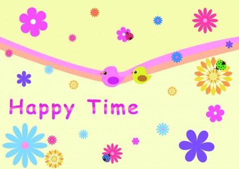 李小軒 - 繽紛時間
多邊形工具選用扭曲變形功能及橢圓形工具旋轉圓形繪製不同種類的花朵，加入小鳥和瓢蟲添加歡樂