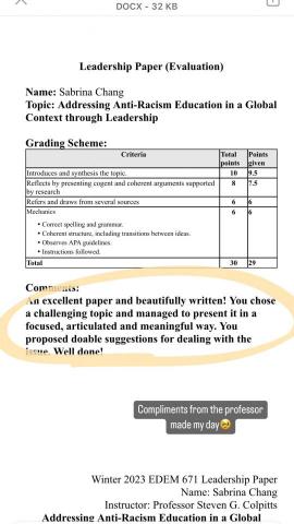 Sabrina Chang - 碩士課程小論文作業-教授評價