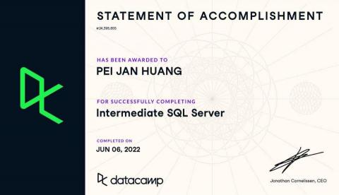 黃沛然 - SQL Server 中階證照