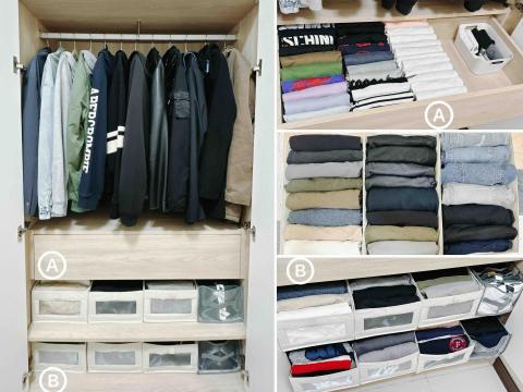 Muyu♡創享好窩收納 - 櫃體過深，配置收納盒+直立放置衣服整齊好收好拿