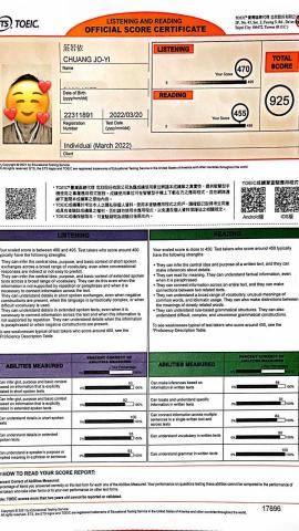 JoYi Chuang - 多益成績單