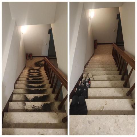 芯美清潔 - 地面汙垢清潔 左為清潔前 右為清潔後