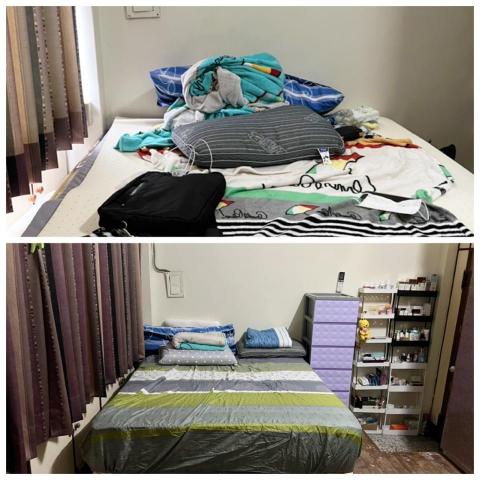 愛麗絲收納整理工作室 - 整理後的房間，本來在外流浪找不著的小物歸納在床邊的收納用品中，是委託人想要的方式，好找好拿。