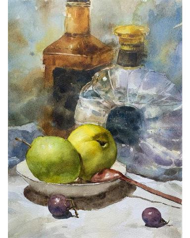 Han studio  邱柏翰 - 靜物水彩課堂示範，表現不同質感