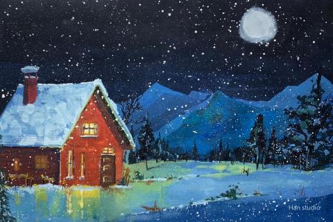 Han studio  邱柏翰 - 雪景體驗班題材，不透明表現微光感