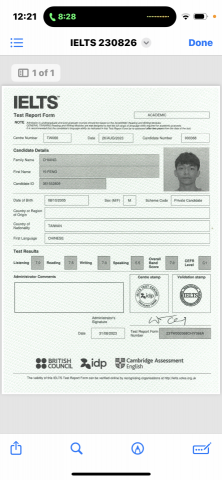 姜義鋒 - 高二雅思成績單（幾乎裸考）