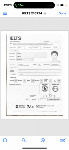 姜義鋒 - 國三雅思成績單