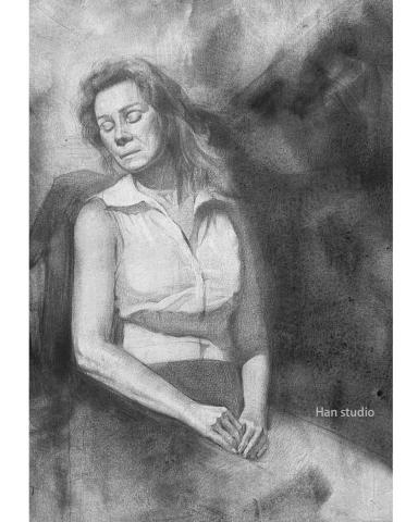 Han studio  邱柏翰 - 俄羅斯姐姐半身寫生，過程中不斷注意將起伏變化做的細膩