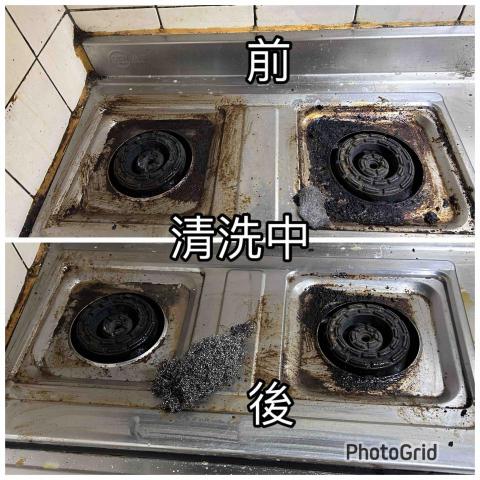 羅佳馨 - 瓦斯爐的焦垢非常嚴重，清洗過程需要使用工具來輔助，才能讓焦垢剔除