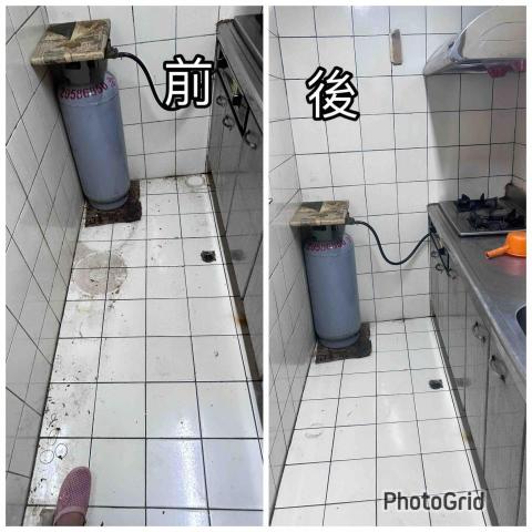 羅佳馨 - 廚房地板的油膩感非常重，清理完畢後乾淨了