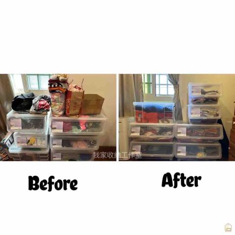 我家收納工作室 - 小孩衣服夏冬季混雜在一起，永遠都只拿前面幾件。