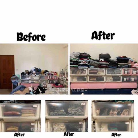 我家收納工作室 -  服飾未分四季/男女全都堆疊在一起。