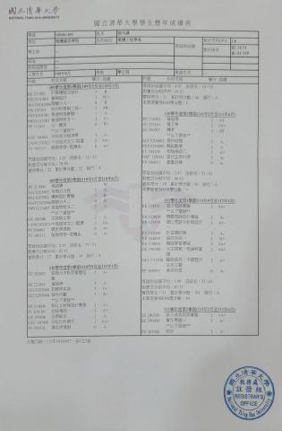 張勻誠 - 大學成績單