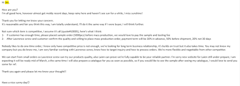 Vicky Chiang - 開發中客戶對於價格有疑惑，提供最佳解答方式讓客人放心並下單。