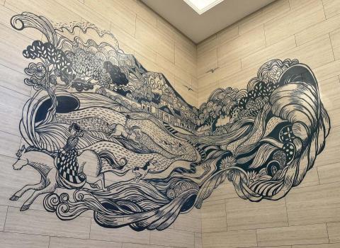 禾沐藝術工作室 - 公寓大樓公共區壁畫彩繪-禪繞畫風格