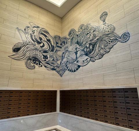 禾沐藝術工作室 - 公寓大樓公共區壁畫彩繪-禪繞畫風格2