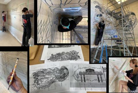 禾沐藝術工作室 - 室內禪繞畫風格壁畫施工紀錄