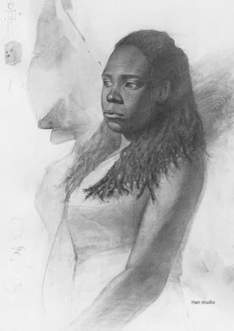 Han studio  邱柏翰 - 深膚色模特寫生，辮子頭取剪影造型，控制區塊整體顏色，避免變化太多顯得瑣碎