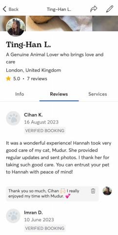 Hannah - Rover app - 5 stars review