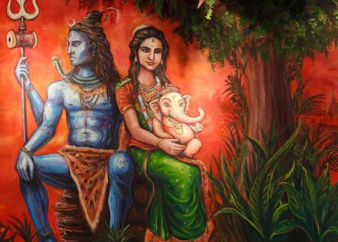 Rangi 洛金 - Shiva and Parvati
शिव और पार्वती
濕婆神與雪山神女壁畫