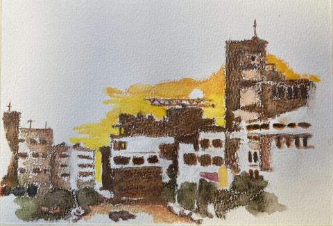 Uart藝術工作室 - 柚子老師教學-城市餘暉-水彩色鉛筆 Uart藝術工作室 - 柚子老師教學-城市餘暉-水彩色鉛筆