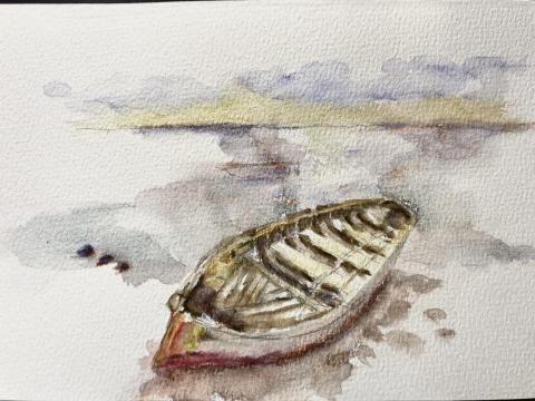 Uart藝術工作室 - 柚子老師教學-海灘與船-水彩色鉛筆 Uart藝術工作室 - 柚子老師教學-海灘與船-水彩色鉛筆