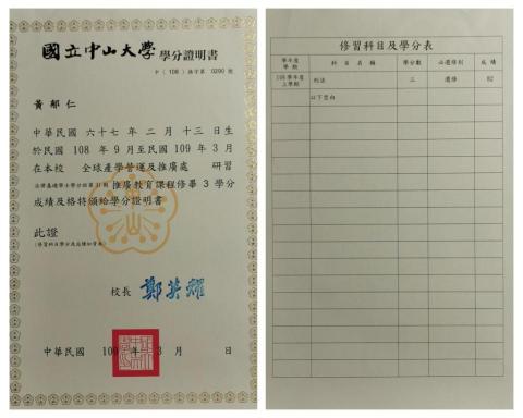 勞務士黃郁仁 - 刑法學分班證書