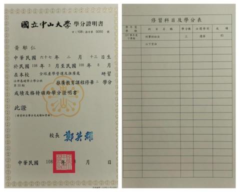 勞務士黃郁仁 - 刑訟學分班證書