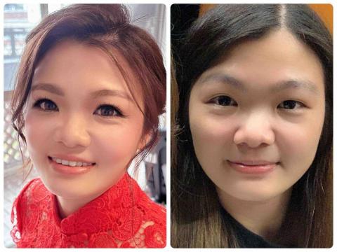 薇真新娘/活動整體造型師 - 謝謝新娘分享素顏照，提供妝前&妝後的對比照片。