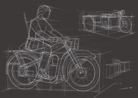 Han studio  邱柏翰 - 摩托車結構訓練，需要注意人與車子比例及透視合理