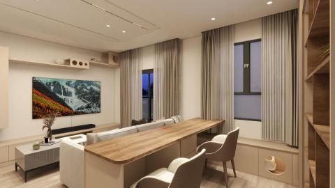 綠映居家設計 - 根據家中的空間,把屋主喜歡的北歐風+奶咖的配色,搭配圓弧形元素,創造出視覺衝擊.