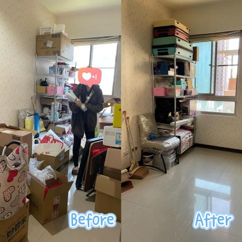 音速整理教練 - 儲藏室堆滿了各式各樣網購回來的紙箱，整理後所有物品分類規劃，不但不用找，還很好歸為維持，祝他們百年好合!