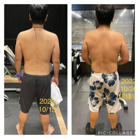 STRONG  FIT - 這位學生要增肌，每週只上一次課，右邊明顯體態變厚實