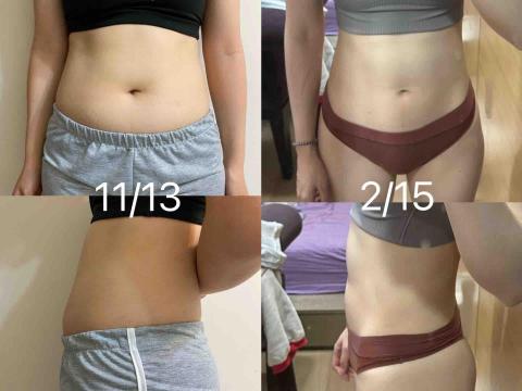 阿斯巴甜線上體態指導 - 學員在南部配合線上指導
體重從67公斤➡️55公斤
三個月體脂降了8%
原本有很嚴重的骨盆前傾，也在訓練中慢慢調整改善，讓原本的腰痠背痛不再有！