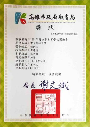 楊鈞安 - 體育競賽成績