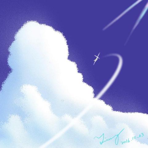 堤米 Timmy （&ldquo;創&rdquo;工作室） - 作品名稱 : 雲 + 飛行器
2D平面軟體 : Painter