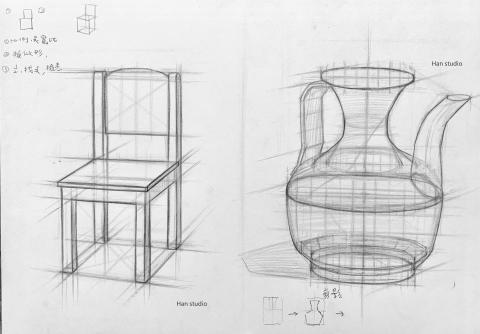 Han studio  邱柏翰 - 考牙醫學生課堂示範，因應考科素描，帶著學生了解比例及透視