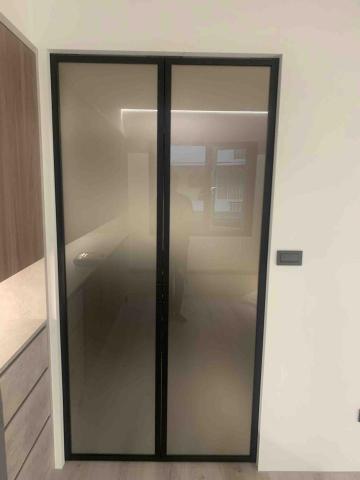 細鋁框玻璃門代工安裝 玻璃安裝 小錡 - 細鋁框玻璃拉門 對開吊門