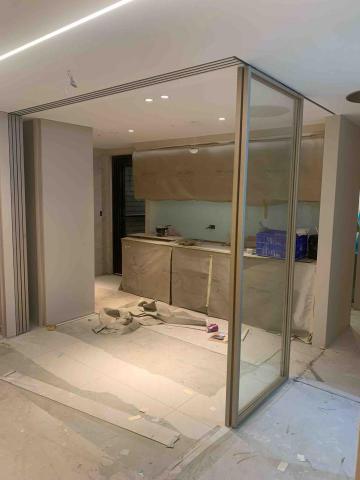 細鋁框玻璃門代工安裝 玻璃安裝 小錡 - 細鋁框玻璃拉門 連動隔間吊門