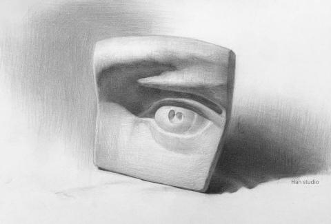 Han studio  邱柏翰 - 考牙醫學生課堂示範，這堂強化上色程序，挑形狀簡單的大衛眼睛題材