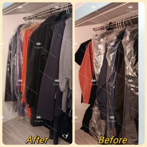 整理師小V - 狹小的閣樓衣櫥空間-厚外套區（因許多不常用的厚外套，屋主選擇保留外面的塑膠套）