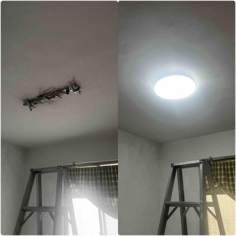 陳建宏 - 拆除客戶原有的日光燈
安裝支架連結天花板與吸頂燈
大功告成