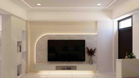 光廷家居 - 虎尾-漫漫人生 以奶茶色主題搭配圓弧形電視牆襯托出舒服緩慢的清新感