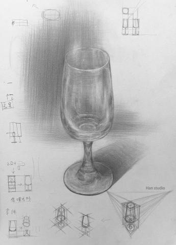 Han studio  邱柏翰 - 考牙醫生課堂示範，玻璃質感課堂演練，運用結構理解更容易畫出形狀