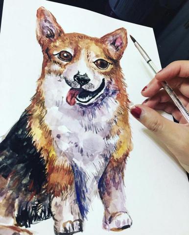 栗子老師 - 柯基犬水彩繪製